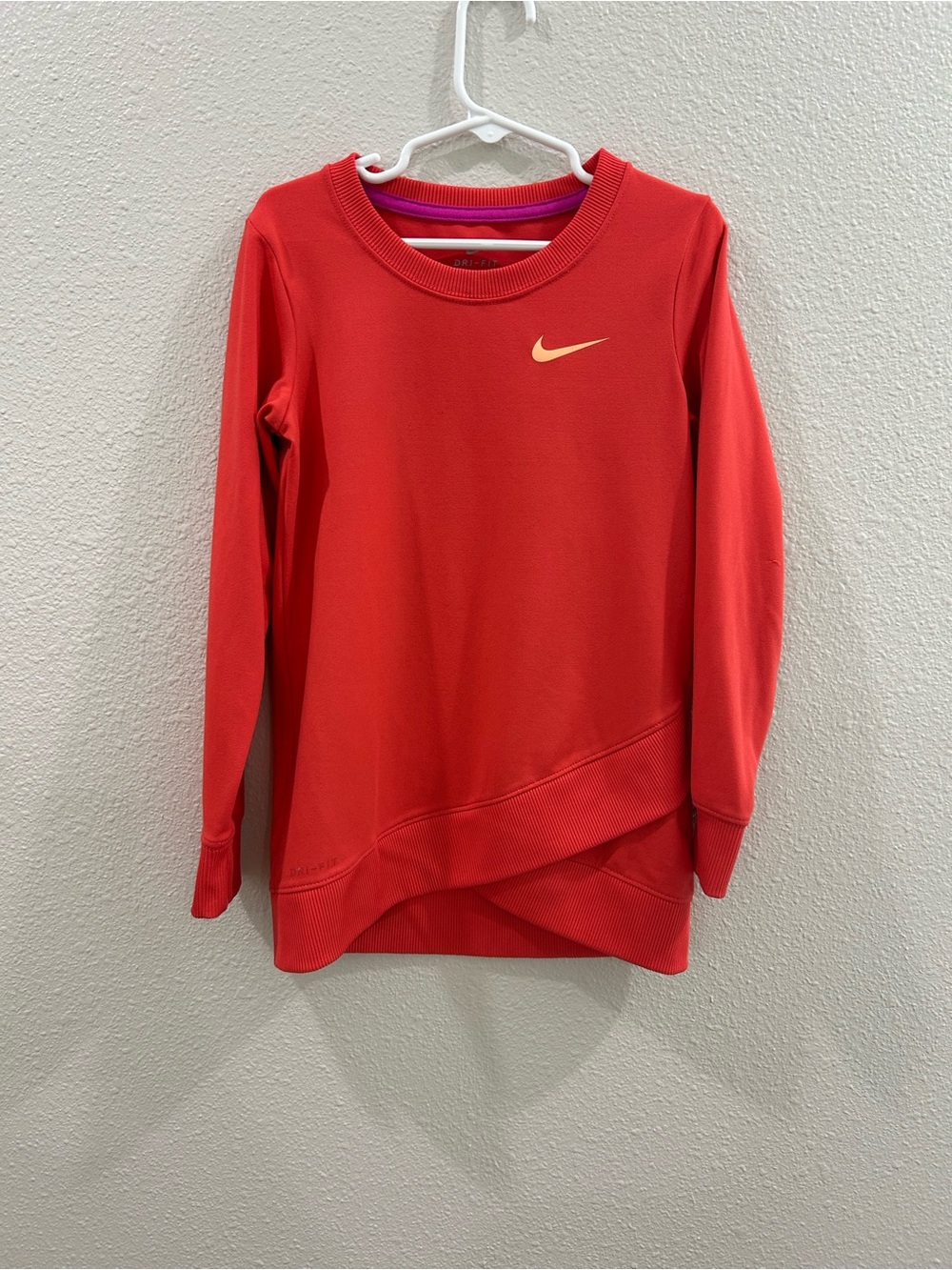 Nike Kids Red Crewneck Sweatshirt with Gold Swoosh Accent